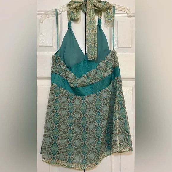 To The Max Teal/Cream Halter Top Blouse - Picture 2 of 3